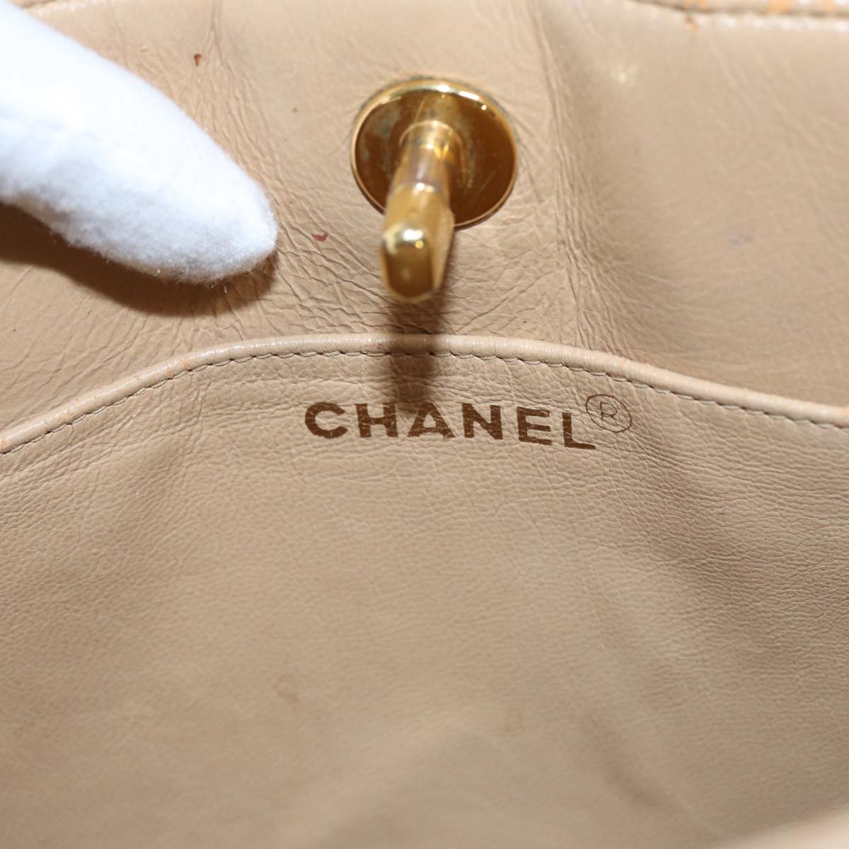 CHANEL Shoulder Bag Caviar Skin Beige Gold CC bs17980