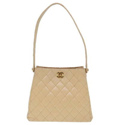 CHANEL Shoulder Bag Caviar Skin Beige Gold CC bs17980