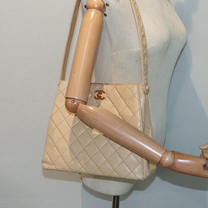 CHANEL Shoulder Bag Caviar Skin Beige Gold CC bs17980
