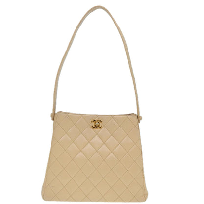 CHANEL Shoulder Bag Caviar Skin Beige Gold CC bs17980