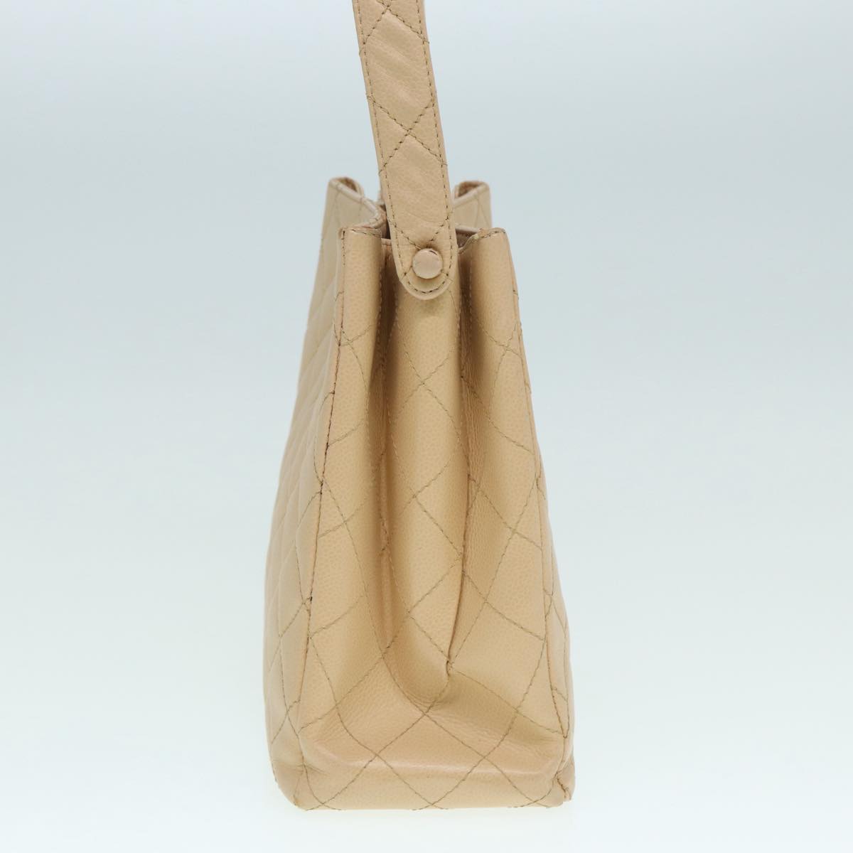 CHANEL Shoulder Bag Caviar Skin Beige Gold CC bs17980