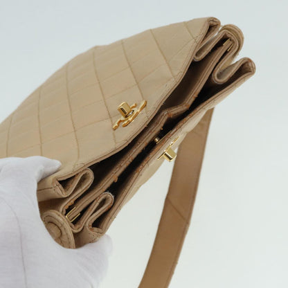 CHANEL Shoulder Bag Caviar Skin Beige Gold CC bs17980