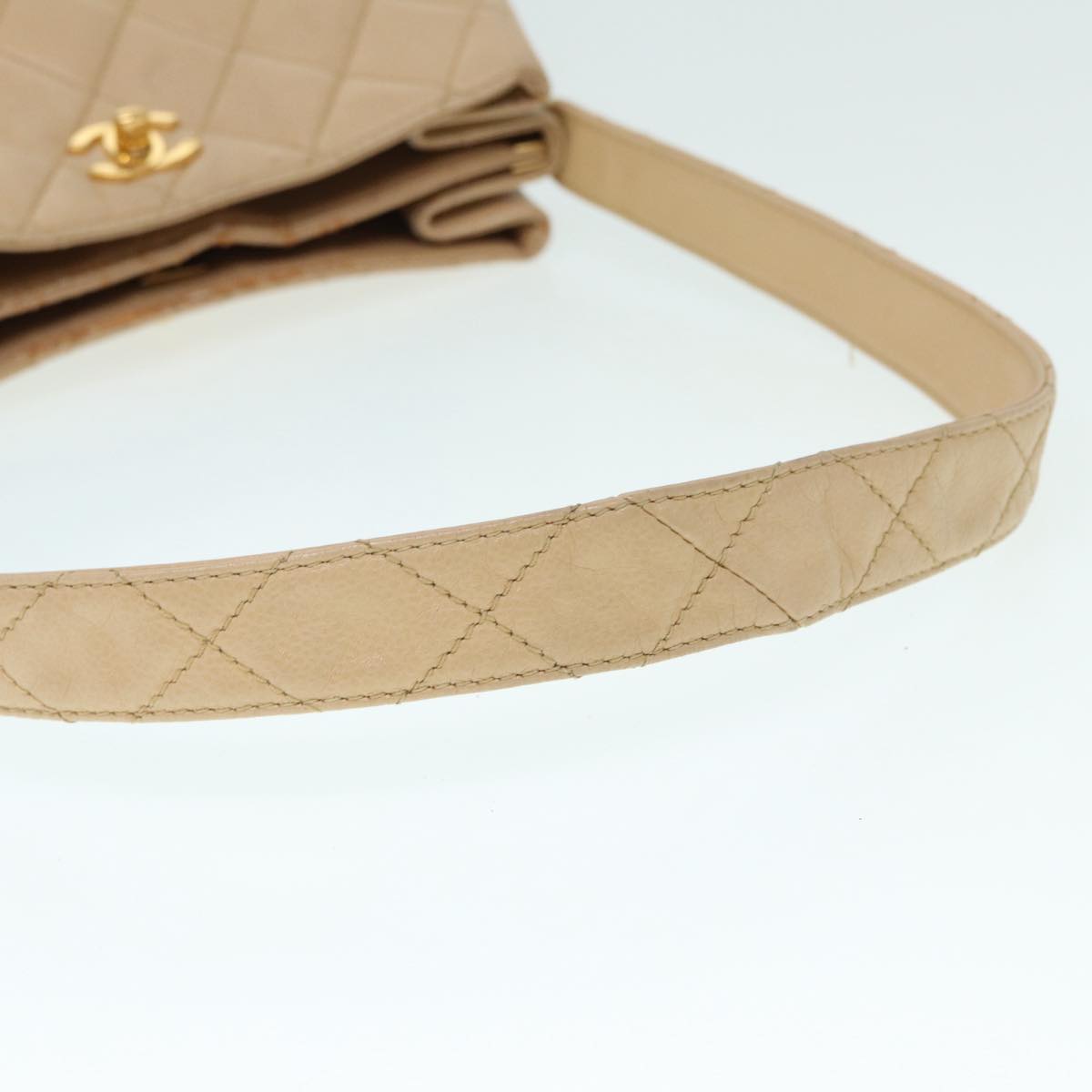 CHANEL Shoulder Bag Caviar Skin Beige Gold CC bs17980