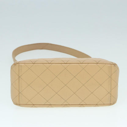 CHANEL Shoulder Bag Caviar Skin Beige Gold CC bs17980