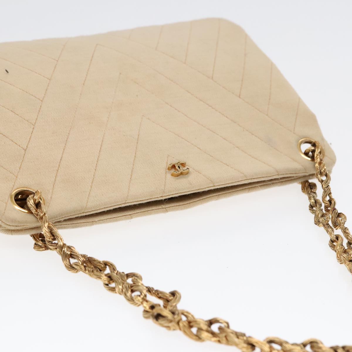 CHANEL Chain Shoulder Bag cotton Beige CC bs18003