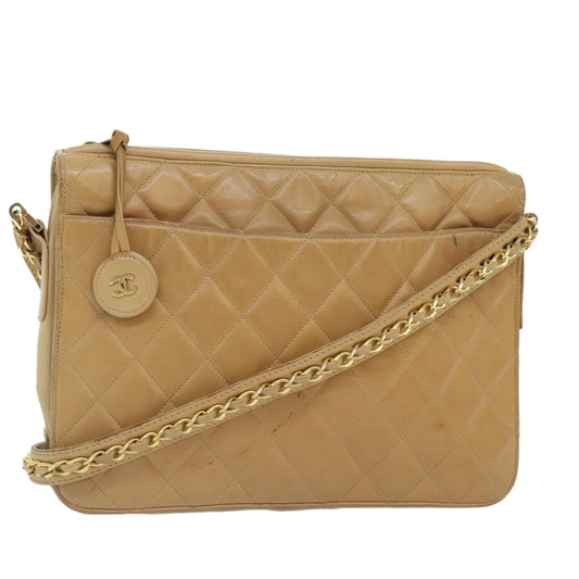 CHANEL Matelasse Chain Shoulder Bag Leather Beige CC bs18062