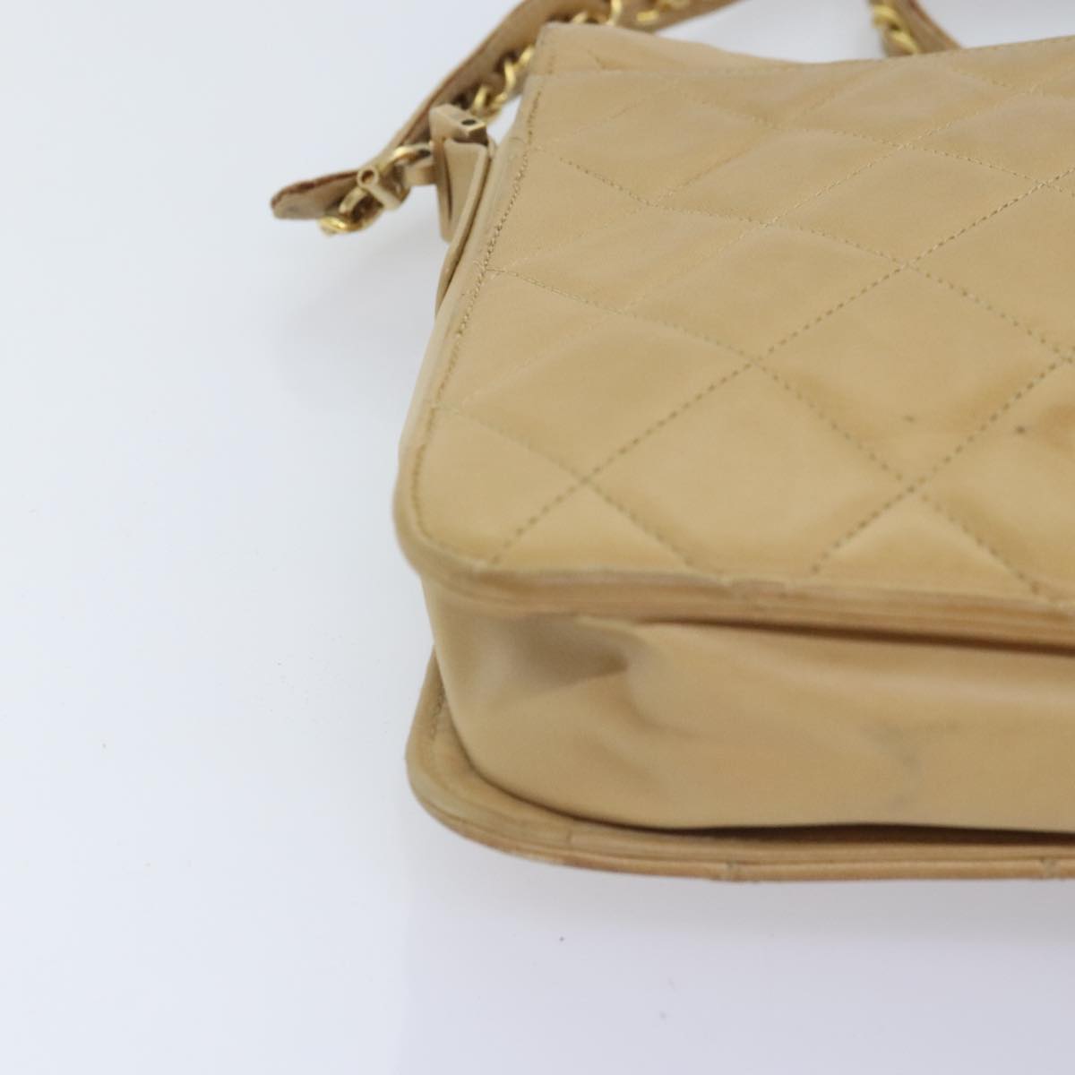 CHANEL Matelasse Chain Shoulder Bag Leather Beige CC bs18062