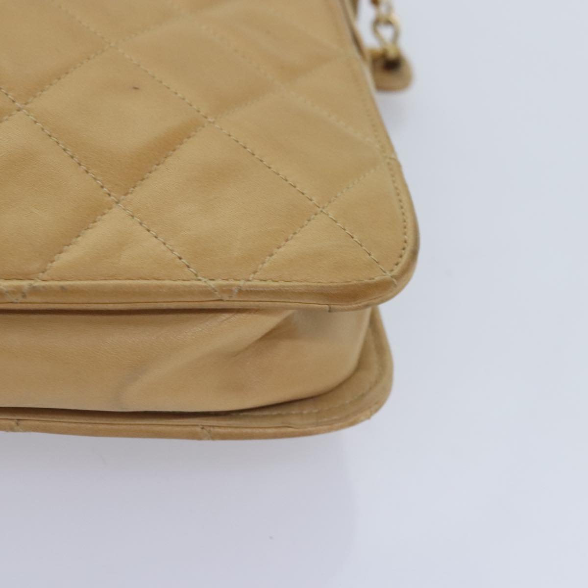 CHANEL Matelasse Chain Shoulder Bag Leather Beige CC bs18062