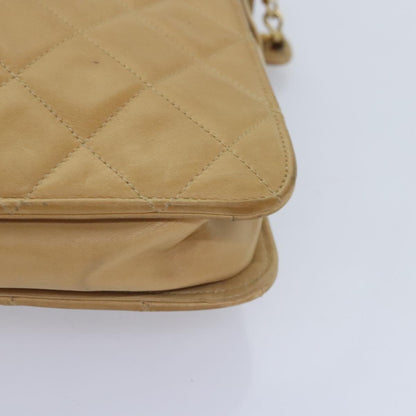 CHANEL Matelasse Chain Shoulder Bag Leather Beige CC bs18062