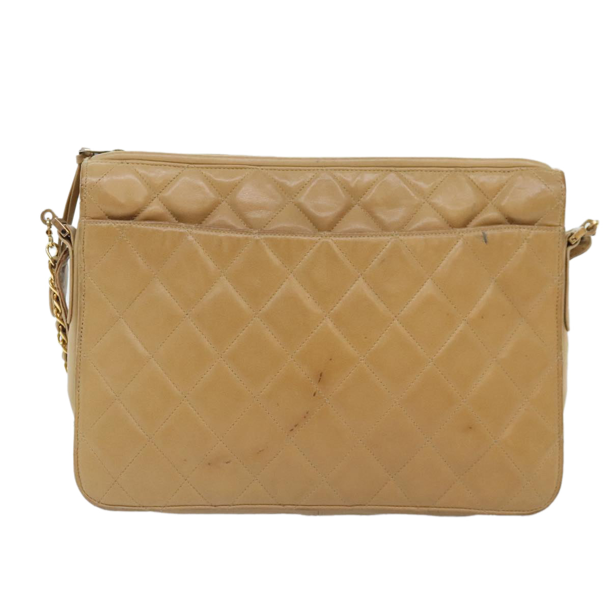 CHANEL Matelasse Chain Shoulder Bag Leather Beige CC bs18062