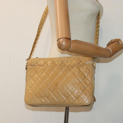 CHANEL Matelasse Chain Shoulder Bag Leather Beige CC bs18062
