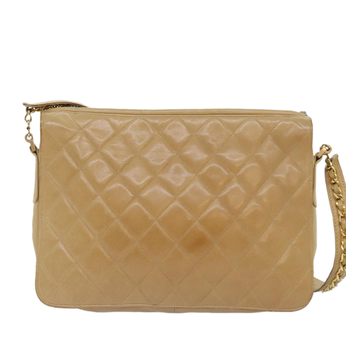 CHANEL Matelasse Chain Shoulder Bag Leather Beige CC bs18062