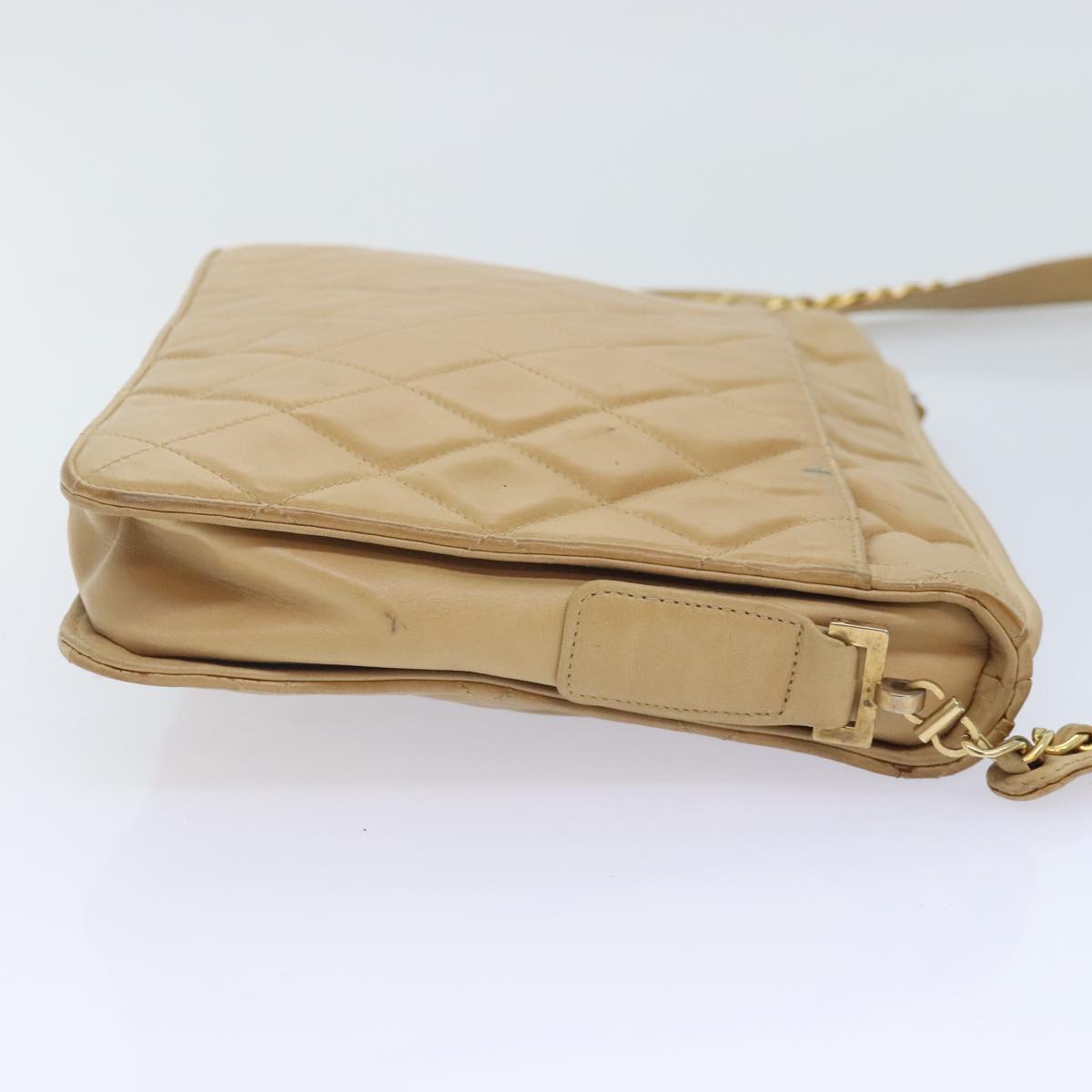 CHANEL Matelasse Chain Shoulder Bag Leather Beige CC bs18062