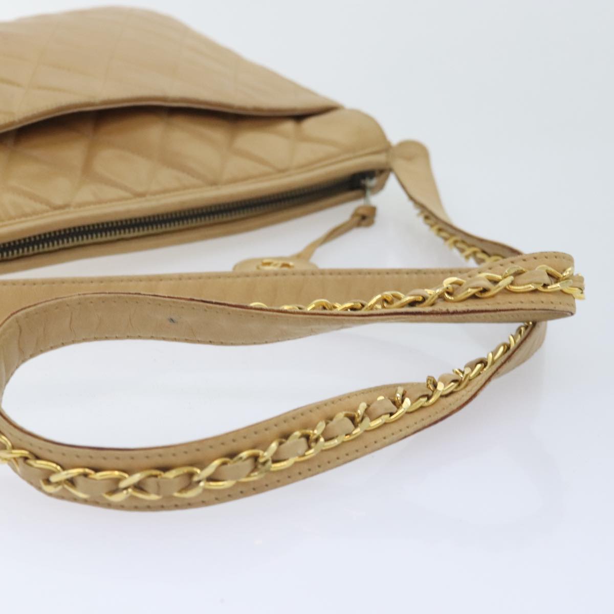 CHANEL Matelasse Chain Shoulder Bag Leather Beige CC bs18062