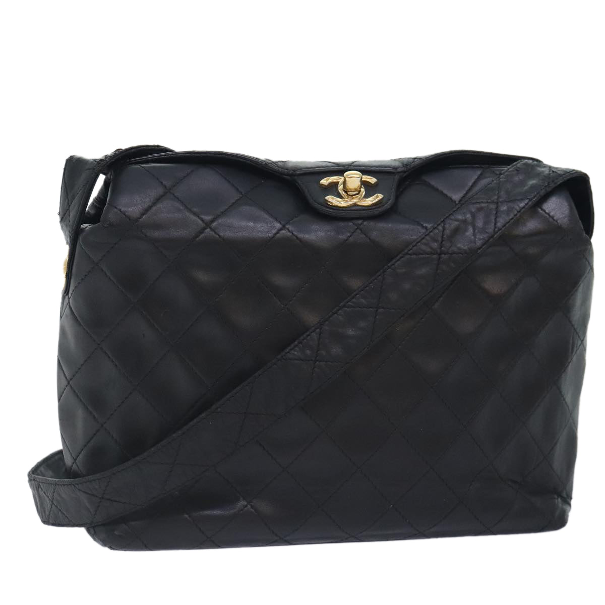 CHANEL Matelasse Chain Shoulder Bag Lamb Skin Black CC bs18071