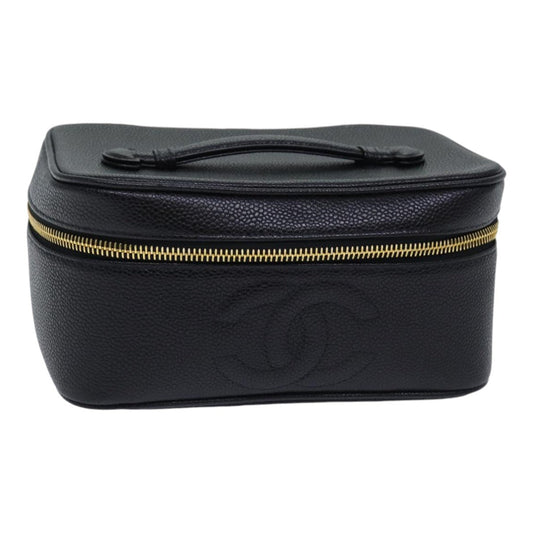 CHANEL COCO Mark vanity Pouch Caviar Skin Black Gold CC bs18099