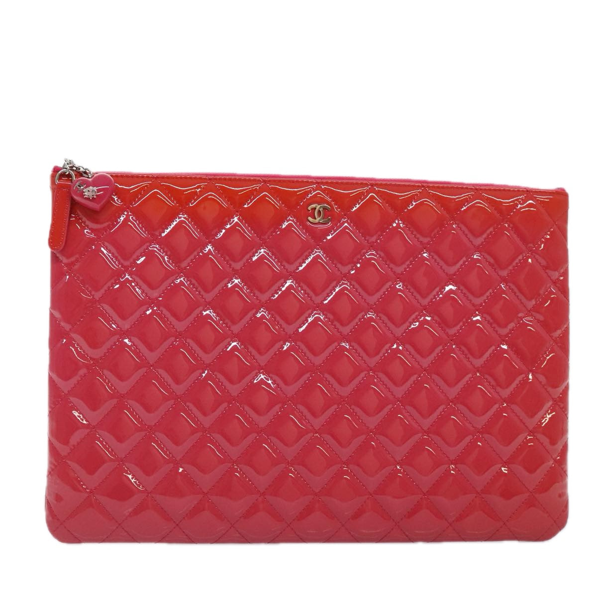 CHANEL Matelasse Clutch Bag patent Pink CC bs18168
