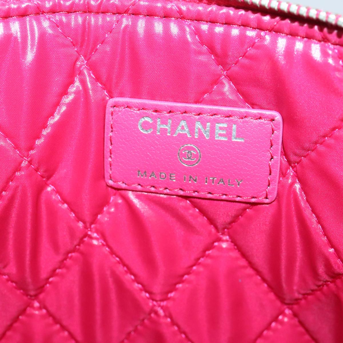 CHANEL Matelasse Clutch Bag patent Pink CC bs18168