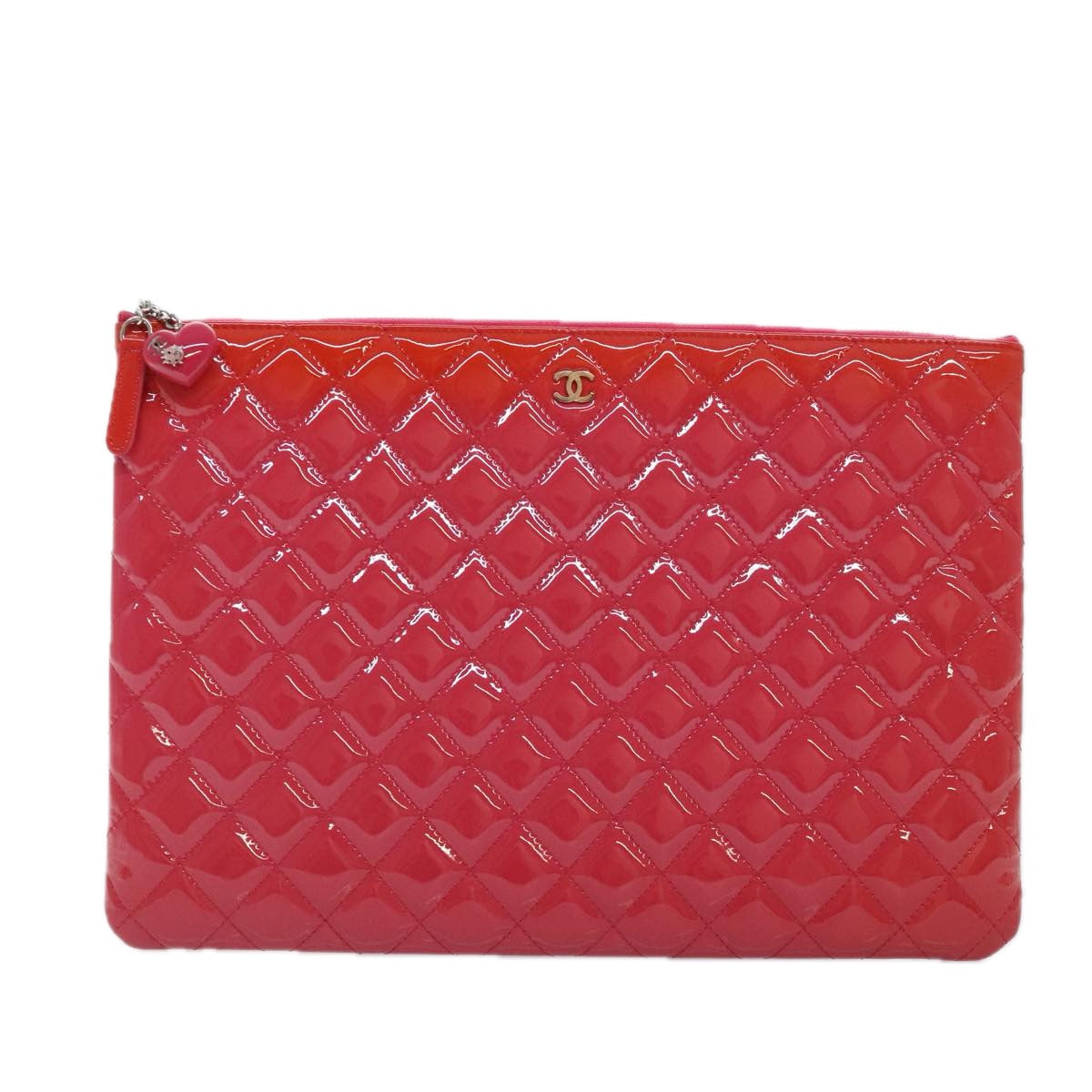 CHANEL Matelasse Clutch Bag patent Pink CC bs18168