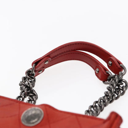 CHANEL Matelasse Chain Boy Chanel Shoulder Bag Leather Orange CC bs18169