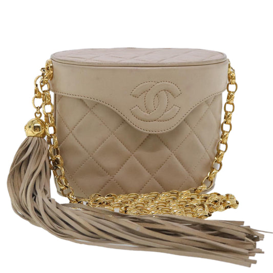 CHANEL Matelasse Chain Shoulder Bag Lamb Skin Beige Gold CC bs18171