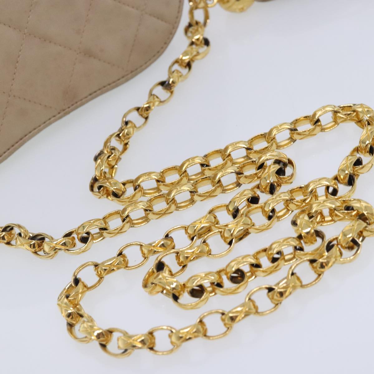 CHANEL Matelasse Chain Shoulder Bag Lamb Skin Beige Gold CC bs18171