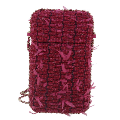CHANEL Smartphone Case Chain Shoulder Bag Tweed Gold Pink CC bs18176