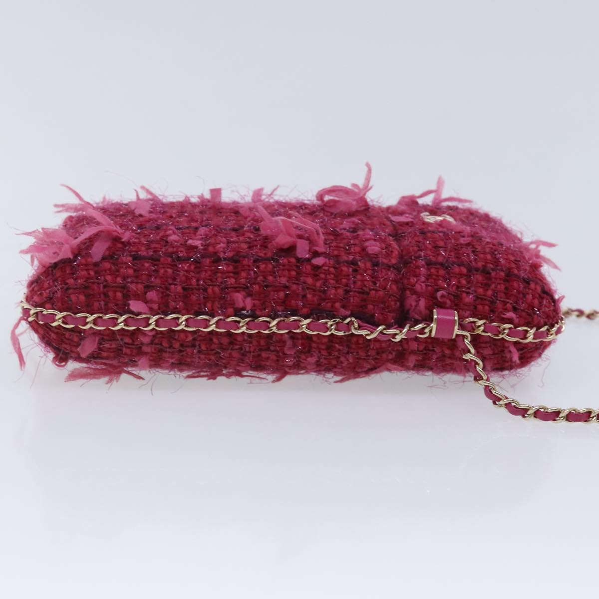 CHANEL Smartphone Case Chain Shoulder Bag Tweed Gold Pink CC bs18176