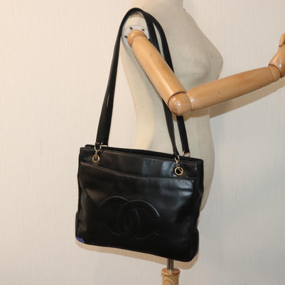 CHANEL Shoulder Bag Leather Black CC bs18212