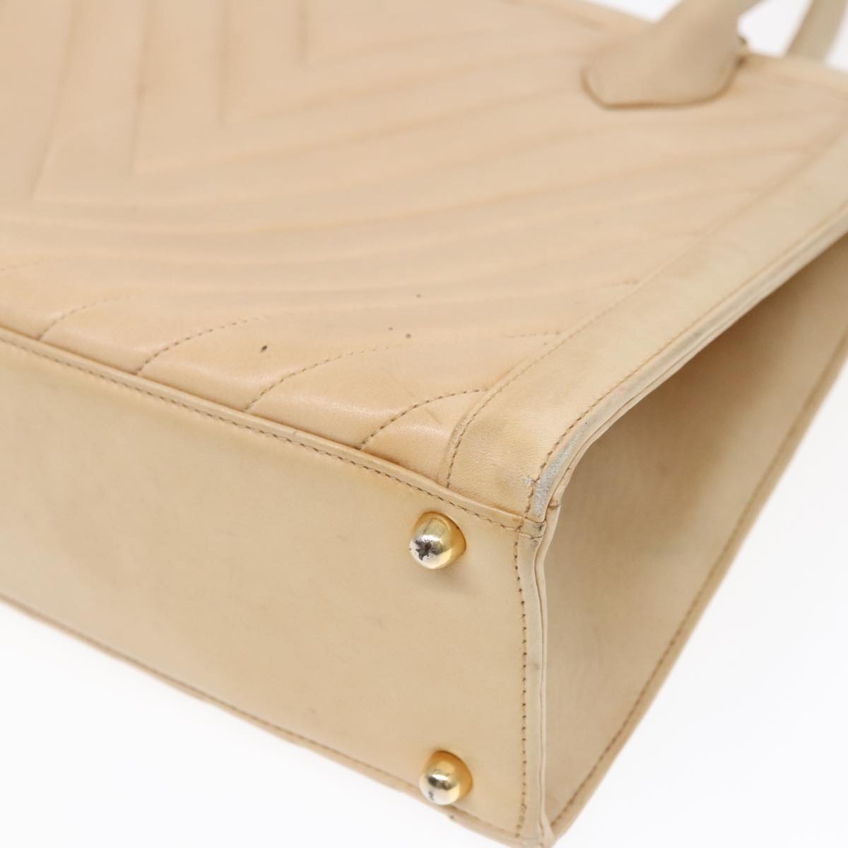 CHANEL V Stitch Hand Bag Lamb Skin 2way Beige CC bs18217