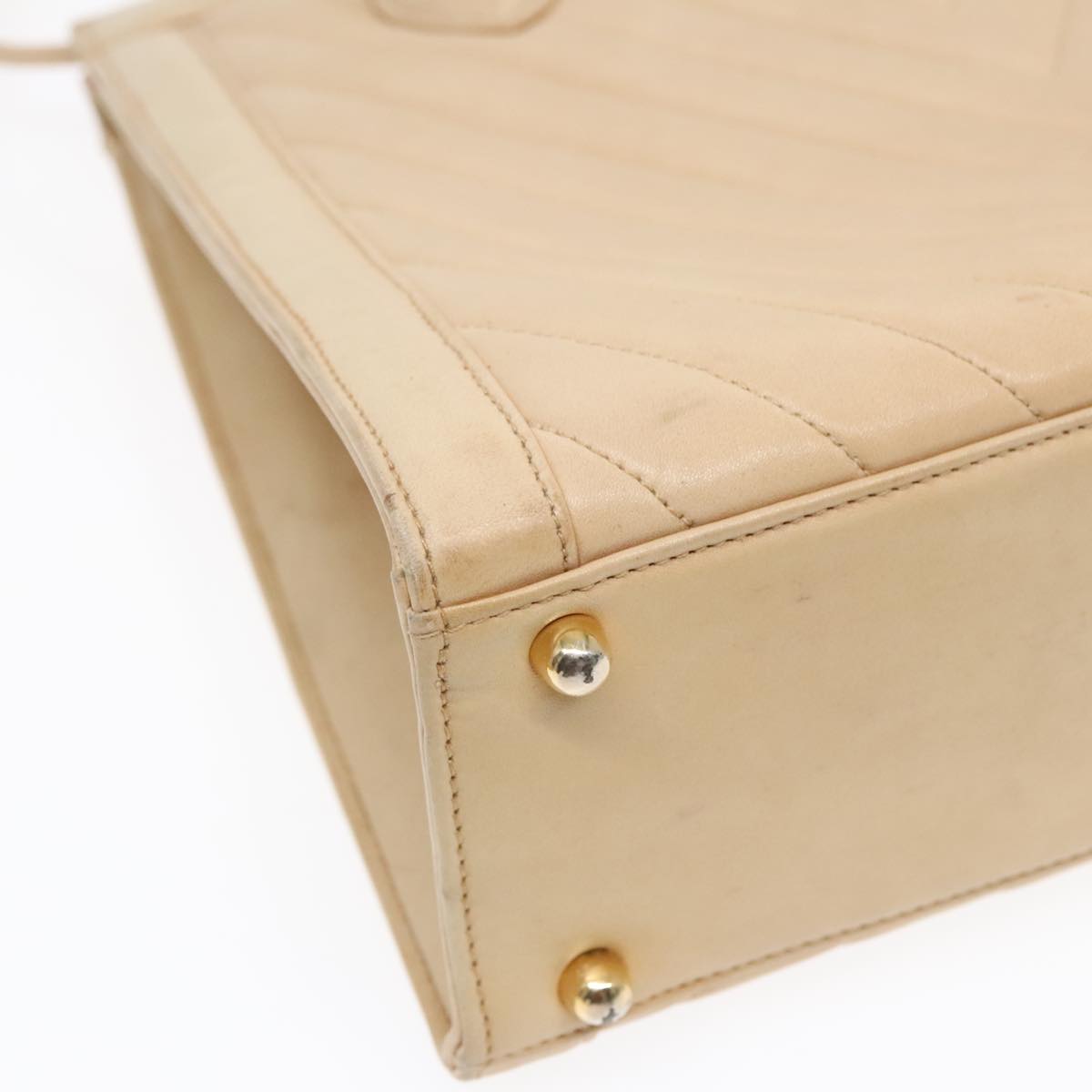 CHANEL V Stitch Hand Bag Lamb Skin 2way Beige CC bs18217