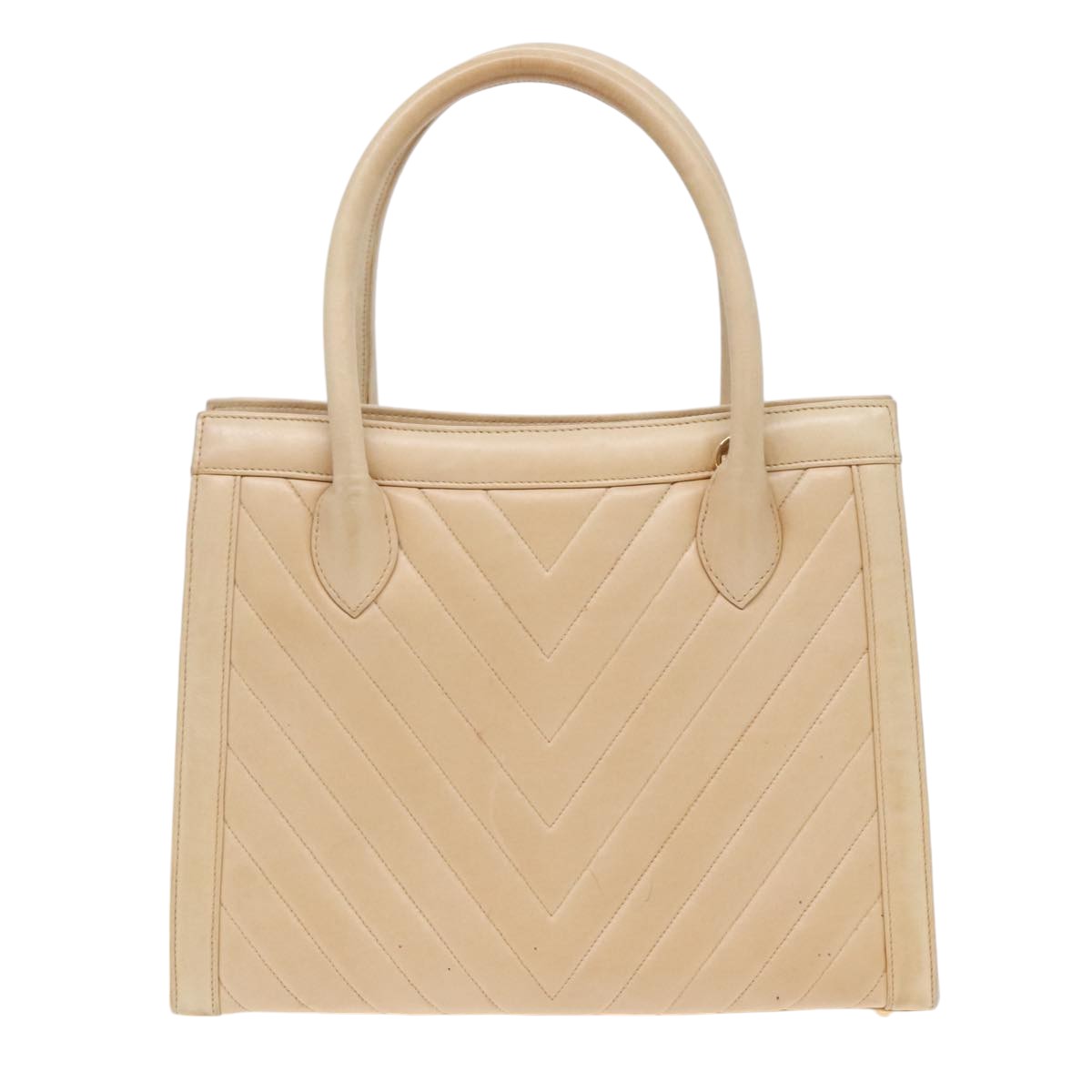 CHANEL V Stitch Hand Bag Lamb Skin 2way Beige CC bs18217