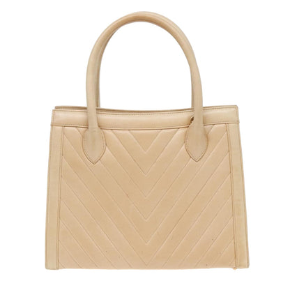 CHANEL V Stitch Hand Bag Lamb Skin 2way Beige CC bs18217