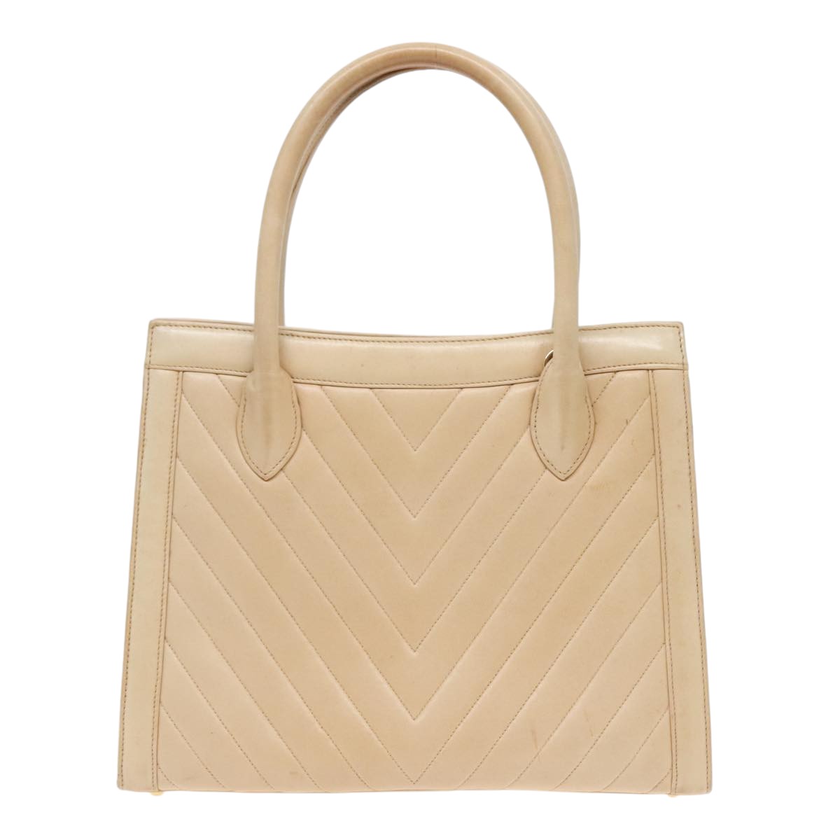 CHANEL V Stitch Hand Bag Lamb Skin 2way Beige CC bs18217