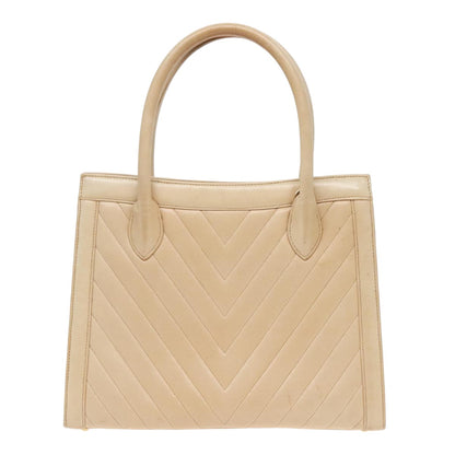 CHANEL V Stitch Hand Bag Lamb Skin 2way Beige CC bs18217