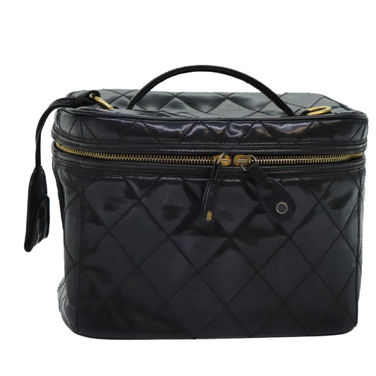 CHANEL Matelasse Vanity Cosmetic Pouch Patent leather Black Gold CC bs18324