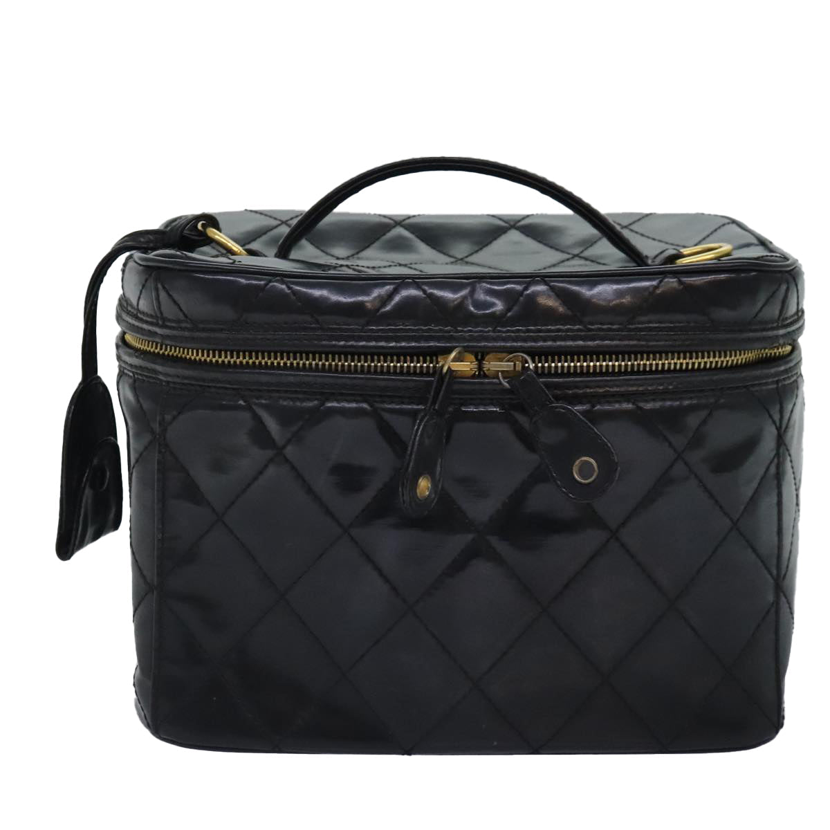 CHANEL Matelasse Vanity Cosmetic Pouch Patent leather Black Gold CC bs18324