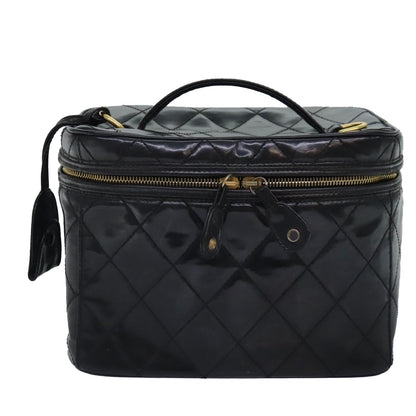 CHANEL Matelasse Vanity Cosmetic Pouch Patent leather Black Gold CC bs18324