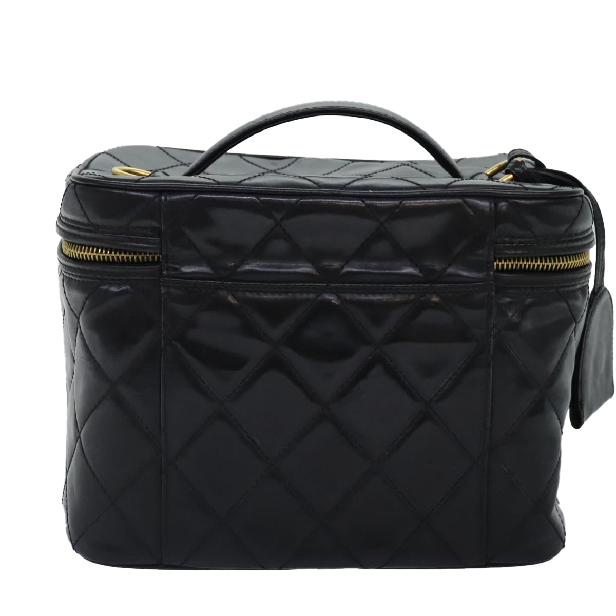CHANEL Matelasse Vanity Cosmetic Pouch Patent leather Black Gold CC bs18324