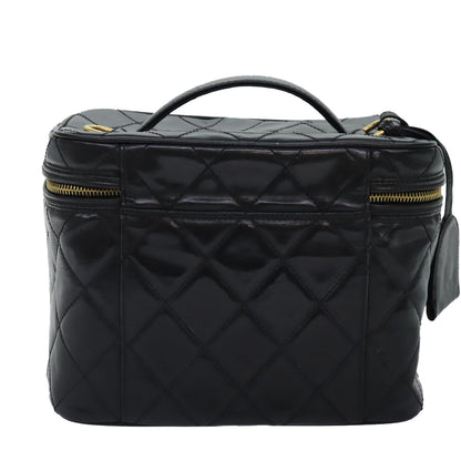 CHANEL Matelasse Vanity Cosmetic Pouch Patent leather Black Gold CC bs18324