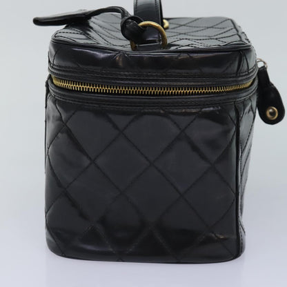 CHANEL Matelasse Vanity Cosmetic Pouch Patent leather Black Gold CC bs18324