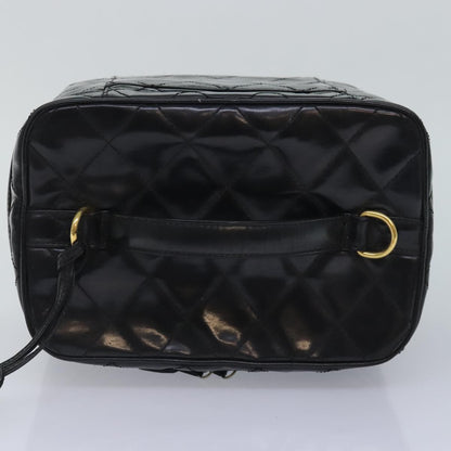 CHANEL Matelasse Vanity Cosmetic Pouch Patent leather Black Gold CC bs18324