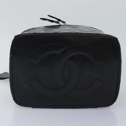 CHANEL Matelasse Vanity Cosmetic Pouch Patent leather Black Gold CC bs18324