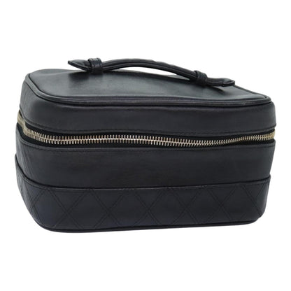 CHANEL Bicolore Vanity Cosmetic Pouch Leather Black CC bs18328