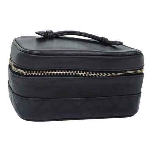 CHANEL Bicolore Vanity Cosmetic Pouch Leather Black CC bs18328