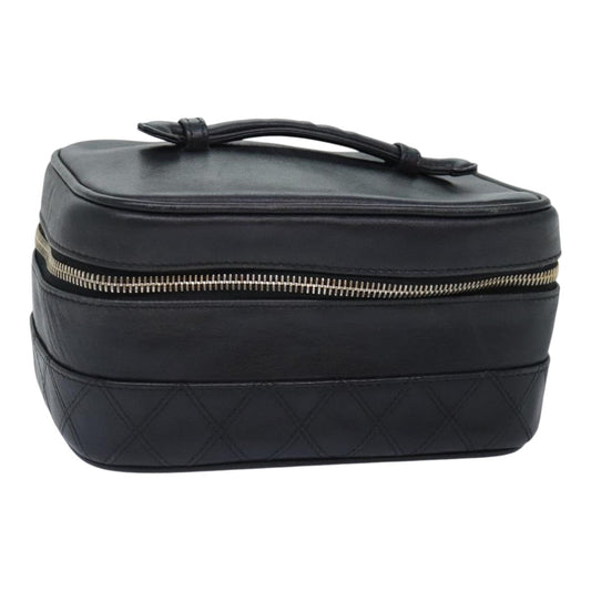 CHANEL Bicolore Vanity Cosmetic Pouch Leather Black CC bs18328