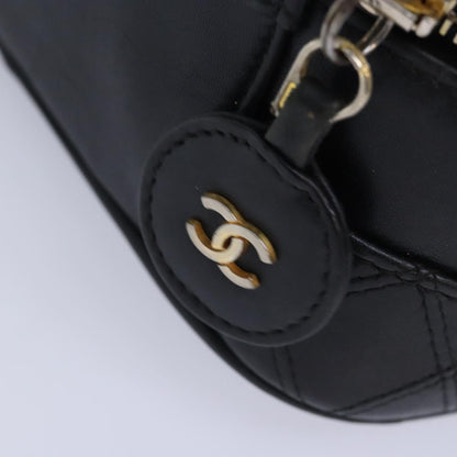 CHANEL Bicolore Vanity Cosmetic Pouch Leather Black CC bs18328