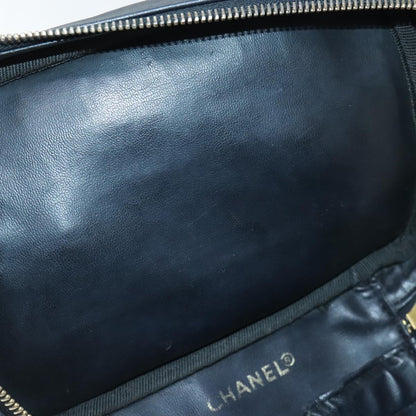 CHANEL Bicolore Vanity Cosmetic Pouch Leather Black CC bs18328