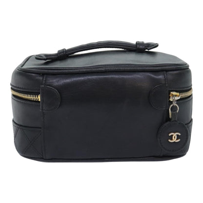 CHANEL Bicolore Vanity Cosmetic Pouch Leather Black CC bs18328