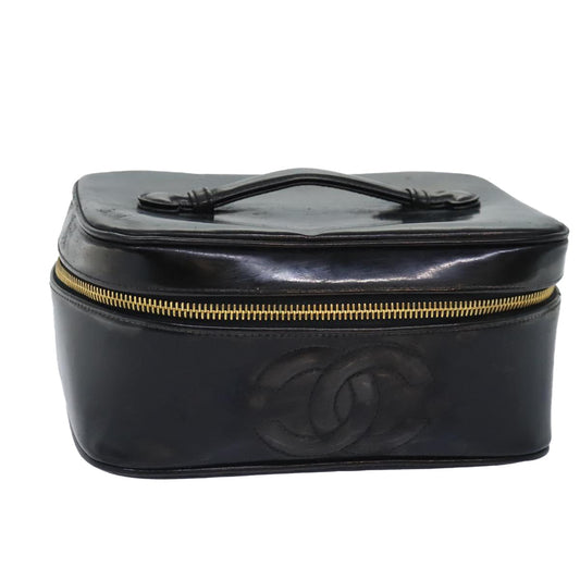 CHANEL COCO Mark Vanity Pouch Patent leather Black Gold CC bs18347